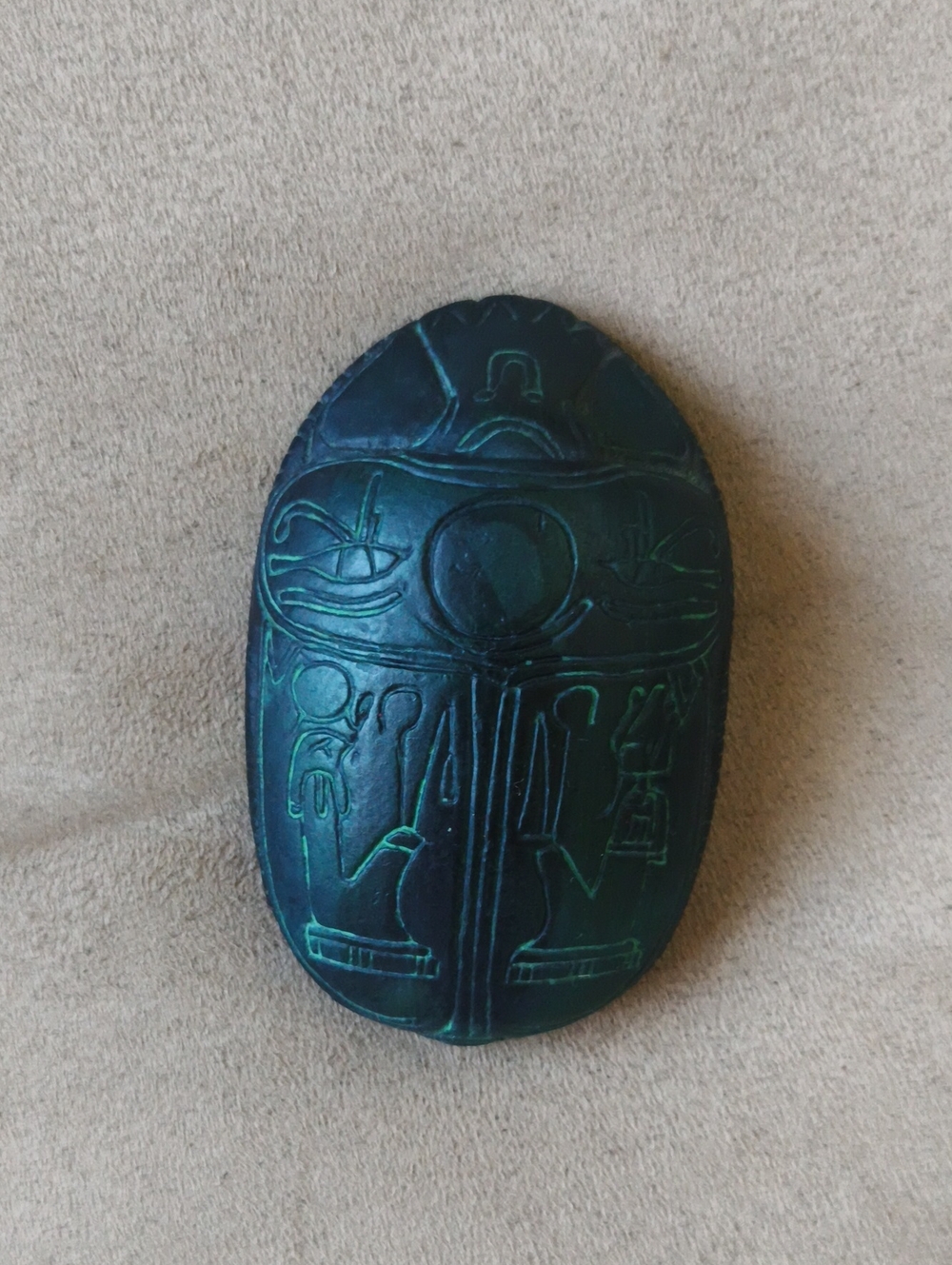 Vintage Handcrafted Dark Teal Egyptian Scarab Beetle Paperweight Figurine Decor